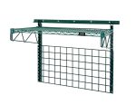 The Quantum Store Grid Medium-Duty Kit includes a green epoxy shelf (1836P) with an antimicrobial finish, featuring a 36W x 18H wire grid panel, mounted on two 31 uprights with visible screws, and supported by two 18 single cantilever arms. A front label aids in easy organization.