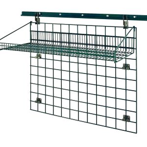The Quantum Store Grid Standard-Duty Kit features a 36W x 18D shelf atop a 36W x 30H grid panel, mounted on a 40 wall track. With multiple attachment points and a green epoxy antimicrobial finish, its ideal for efficient storage and organization.