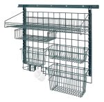 The Quantum Store Grid Medium-Duty Kit, in green epoxy, includes a 40 wall track, a 36W x 30H grid panel, large and small shelves, baskets of various sizes=