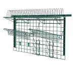 The Quantum Store Grid Medium-Duty Kit, featuring a 48W x 30H grid panel and a green epoxy antimicrobial finish, includes a wall track, uprights, drying racks, bottle holders, and hooks for organizing your garage or workspace efficiently.