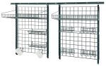 The Quantum Store Grid Medium-Duty Kit includes a 72 wall track, four 44 uprights, and four grid panels. It features two large shelves, drying racks, cylinder holders, flatware cylinders, and utensil holders. Ideal for organized item display with a green epoxy antimicrobial finish.