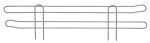 The Quantum Side Ledge is a thin metal rack with two parallel bars and vertical supports for holding items. It features a compact silver frame, measures 21D x 4H, and has a durable gray epoxy antimicrobial finish.