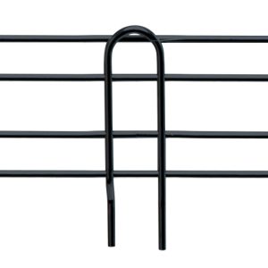 The Quantum Side Ledge is a simple black metal rack with a 24D x 4H size, featuring two horizontal bars, four vertical supports, and a side ledge. It has a black epoxy antimicrobial finish, perfect for holding items for display or storage.