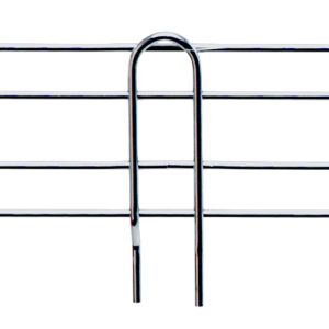 The Quantum Side Ledge, 24D x 4H, boasts a sleek frame of two parallel rods and three vertical supports in polished 304 stainless steel with rounded ends, offering added functionality.