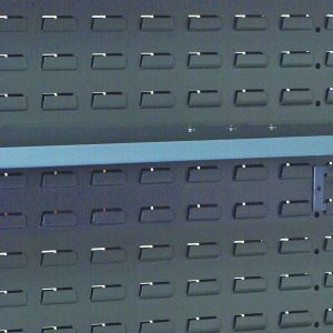 The Quantum Solid Shelf is a gray metal shelf measuring 36W x 12D with a 75 lbs. load capacity. It includes brackets for mounting on louvered panels, offering both form and function in any space while providing an eye-catching grid backdrop.