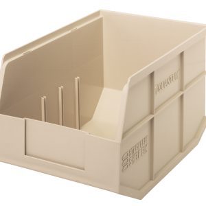 Introducing the Quantum Stackable Shelf Bin, featuring a polypropylene ivory design with an open front and stepped interior for efficient organization. Embossed sides display Quantum, and it is autoclavable up to 250°F. Made in the USA. Dimensions: 12W x 8-1/4D x 7H.