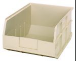 The Quantum Stackable Shelf Bin, 14W x 11D x 7H, is an ivory polypropylene storage solution with an open front and sturdy sides for organizing small items. Made in the USA, its autoclavable up to 250°F and perfect for efficient space maximization.