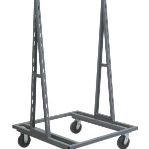 The Quantum Removable Tray Truck is a gray, black steel cart with a rectangular shape and all-welded construction. It features double-sided slotted uprights every 3-1/2 centers, measuring 38W x 30D x 67H, sits on bolt-on casters (2 swivel, 2 rigid), and has a load capacity of 2000 lbs.