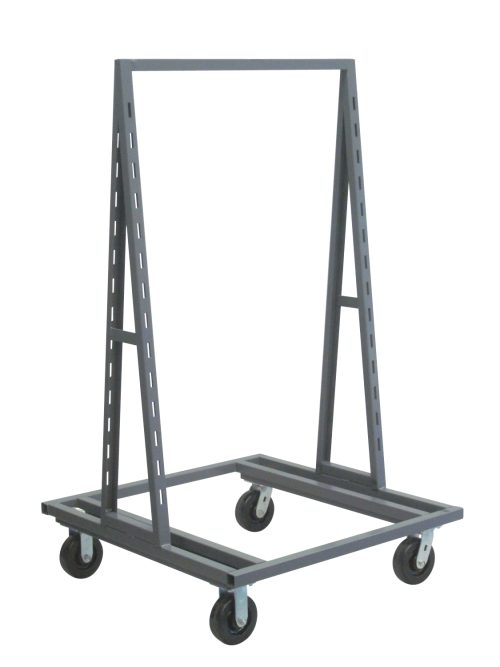 The Quantum Removable Tray Truck is a gray, black steel cart with a rectangular shape and all-welded construction. It features double-sided slotted uprights every 3-1/2 centers, measuring 38W x 30D x 67H, sits on bolt-on casters (2 swivel, 2 rigid), and has a load capacity of 2000 lbs.
