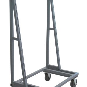 The Quantum Removable Tray Truck is a single-sided, black steel cart with an all-welded construction, measuring 38W x 18D x 67H. It features slotted uprights every 3-1/2 and a load capacity of 2000 lbs., supported by bolt-on casters (2 swivel, 2 rigid).