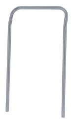 The Quantum U-Handle stands upright against a white backdrop, showcasing its gray epoxy antimicrobial finish with both ends extending downwards. Dimensions are 18W x 32H.