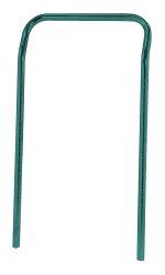 The Quantum U-Handle, measuring 18W x 32H, features a green epoxy antimicrobial finish and long legs designed to effectively support plants upright in the garden.