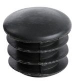 The Quantum Plastic Post Cap (4 Pack) consists of black caps with round, smooth tops and ribbed sides, designed for easy insertion into tubular objects.