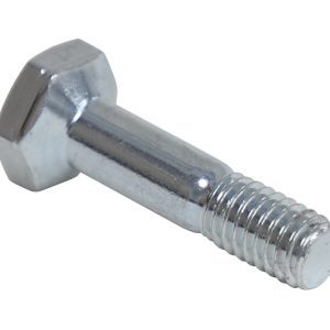 A shiny metallic hexagonal bolt is displayed on a white background, ideal for securing your Quantum Post Leveler (4 Pack). It features a threaded end and smooth shaft for quick, easy installation.
