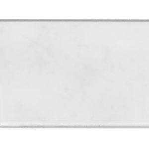 A clear, rectangular glass microscope slide, Quantum Clear Window for use with IDR204 (pack of 25), has slightly rounded corners and looks like a small clear window against a white background, showing subtle smudges and reflections from the lighting.