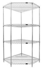 The Quantum Wire Shelving Starter Kit features a 5-sided shelf design with adjustable chrome-plated shelves, suitable for dry environments. It includes 4 shelves, 4 posts, and 16 split sleeves, ensuring stability and ventilation. NSF certified and shipped KD with adjustable feet.