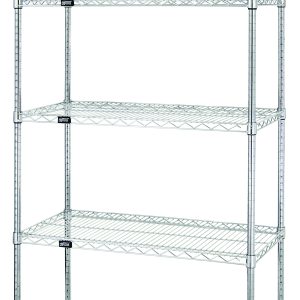 The Quantum Wire Shelving Starter Kit, measuring 36W x 12D x 54H, features a tall five-tier design with adjustable shelves. Made of sturdy 304 stainless steel, it includes (5) wire shelves and (4) posts, providing optimal organization for various items with a capacity of 600-800 lbs.