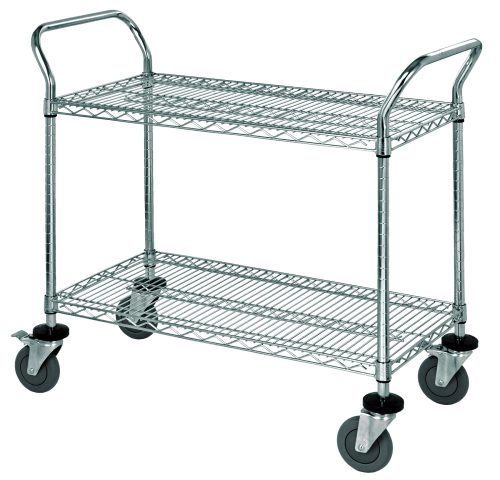 WRSC-1836-2.jpg The Quantum Utility Cart features two wire shelves with a 1200 lb. capacity and dimensions of 36W x 18D x 37-1/2H. It includes U shaped handles, an open base, donut bumpers, four 5 polyurethane swivel casters (two with brakes), and is made of NSF-certified 304 stainless steel.