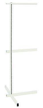 The Quantum Partition Wall Add-On Unit features a white finish adjustable metal frame with evenly spaced holes for flexible shelf placement. It includes one upright, three tie-bars, and stands on four angled legs with black non-slip feet. No shelves are attached.