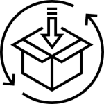 an empty box with a downward arrow right in the middle and two circling arrows on the outside of the box