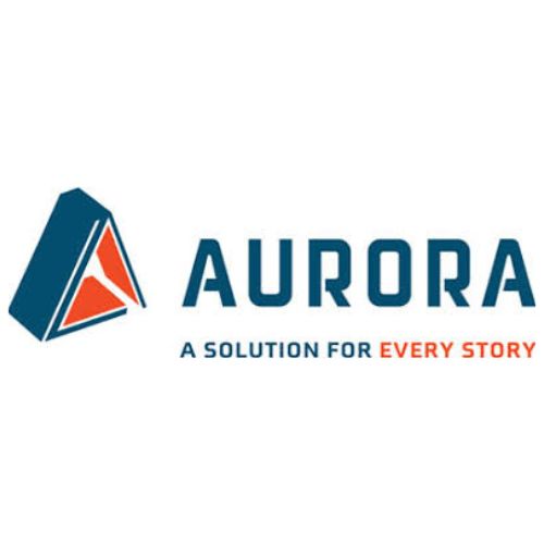 A logo featuring a stylized A with blue and orange triangular shapes. The text reads AURORA in bold, blue letters, and below it says Athletic Storage Solutions for every story, with every story in orange.